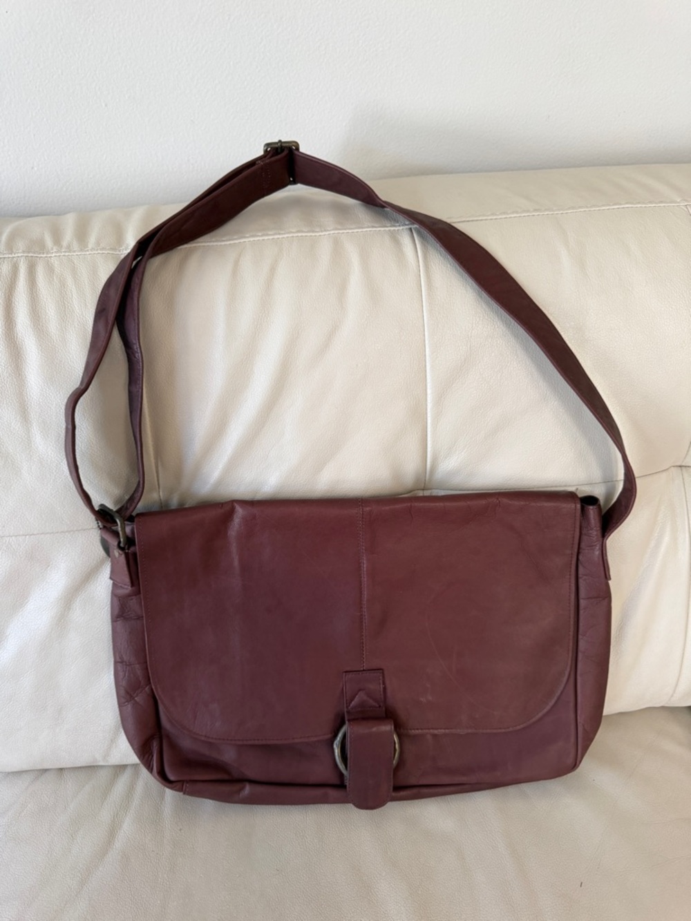 Vintage Leather Bag in Burgundy - Men's Shoulder Bag, David King